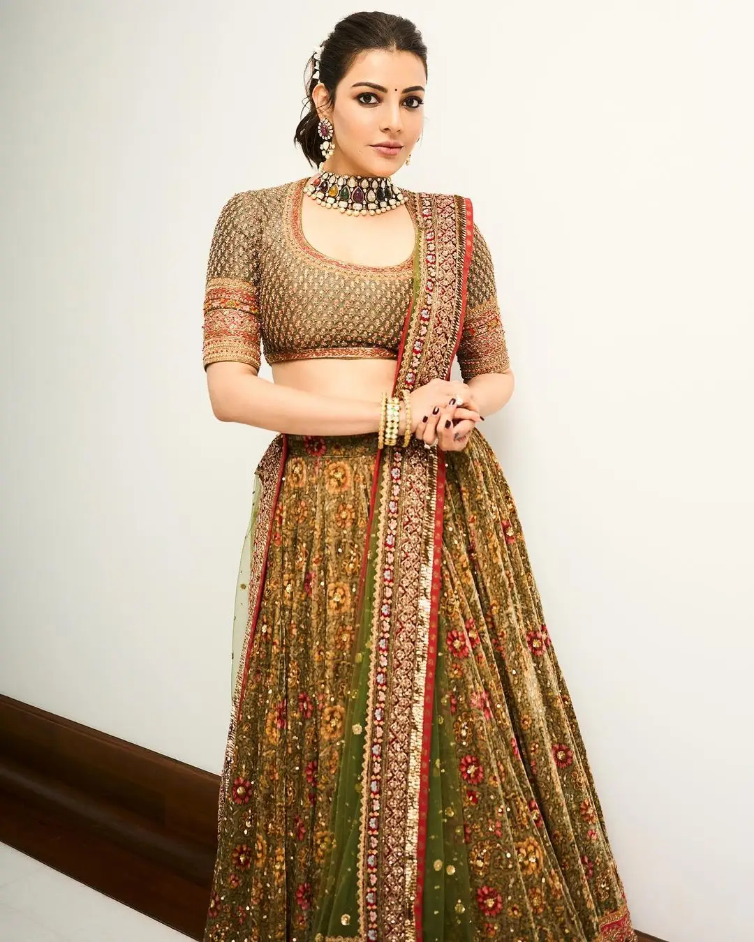 Kajal Aggarwal Wearing Beautiful Green Lehenga Choli